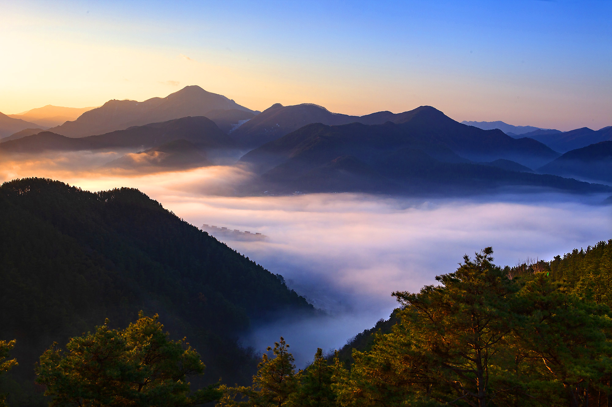 향로산에서 본 무주읍